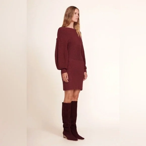 STAUD Marlebone Rib Knit Mini Dress With Balloon Sleeve, Size S - Picture 5 of 16